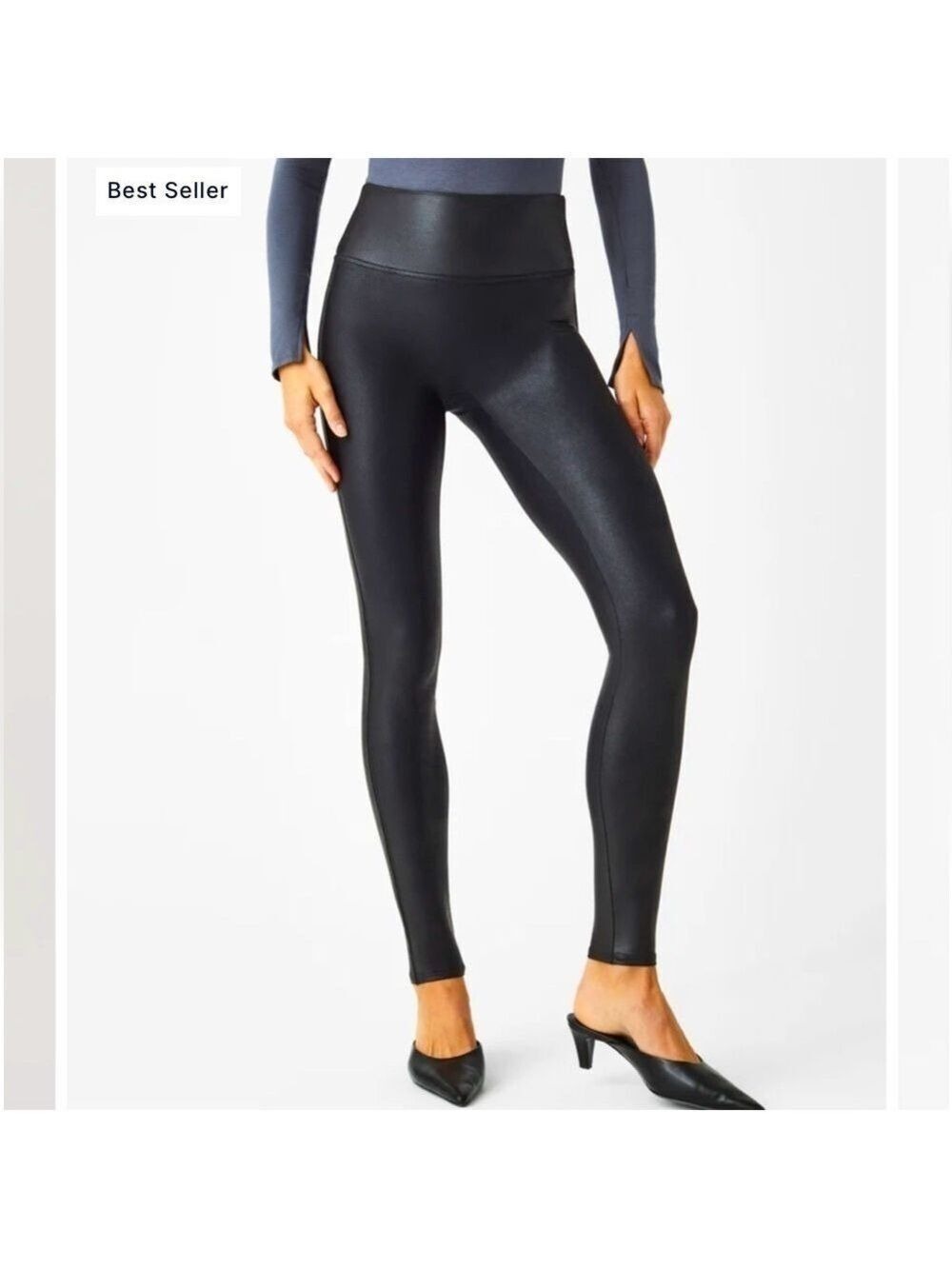 SPANX Faux Leather Leggings Black Size Medium Stretch Classic Wardrobe Staple